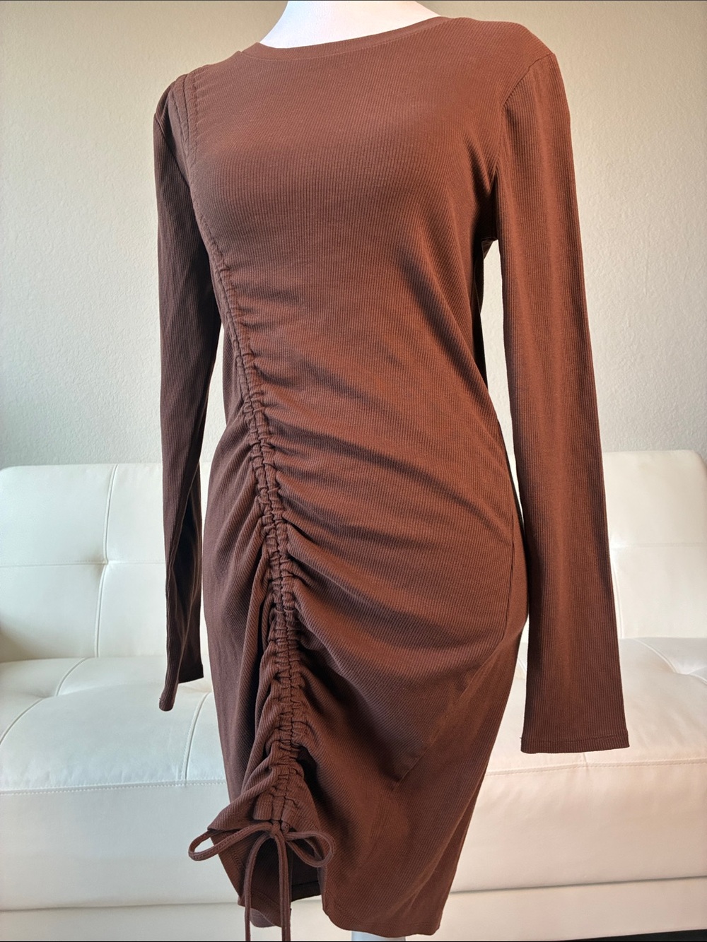 BBDakota Long Sleeve Ruched Knit Dress in Brown